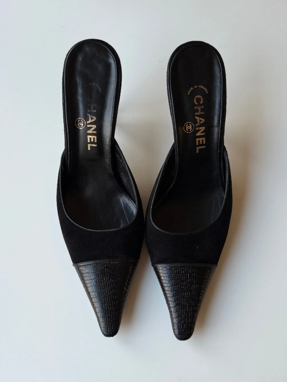CHANEL vintage black suede mules, EU 39.5 / US 9, 3.5’’ heel